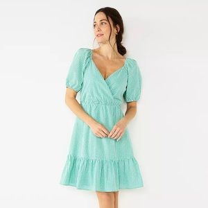 Draper James RSVP Green Gingham Puff Sleeve Dress